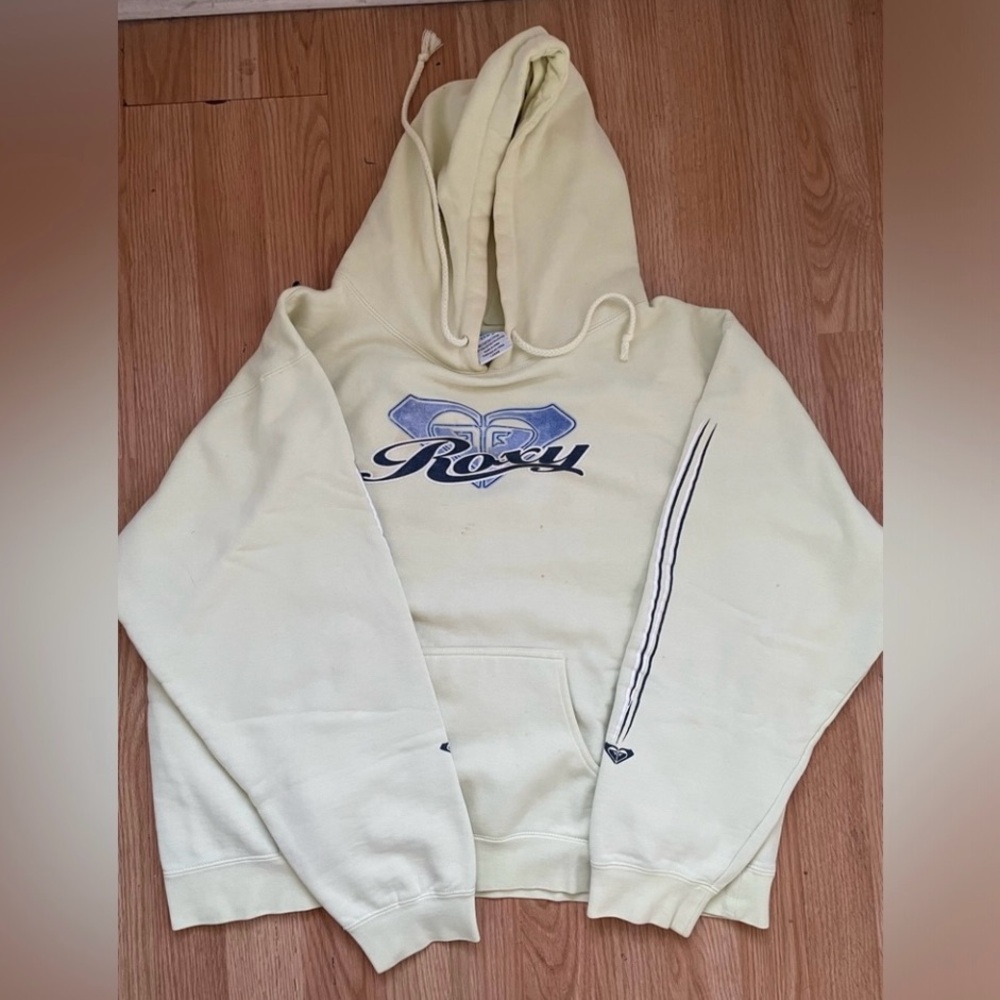 Vintage Roxy Light Yellow Hoodie with Dark Blue Details